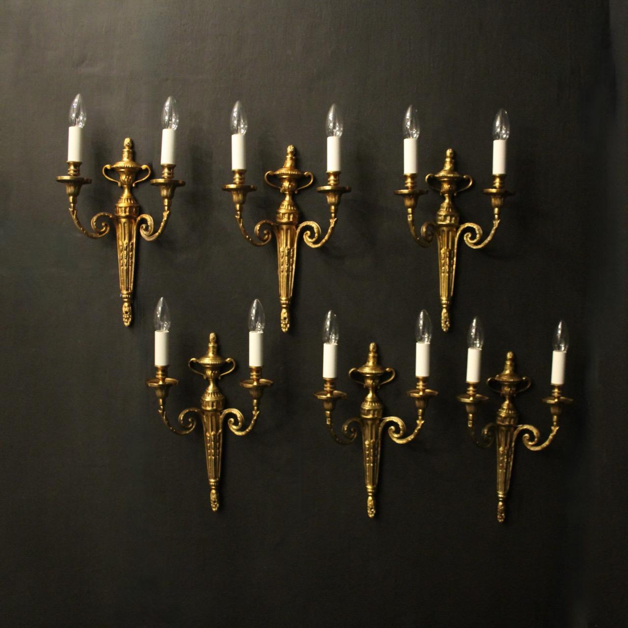French Set of 6 Gilded Twin Arm Wall Lights (1 of 10) French Set of 6 Gilded Twin Arm Wall Lights (1 of 10)