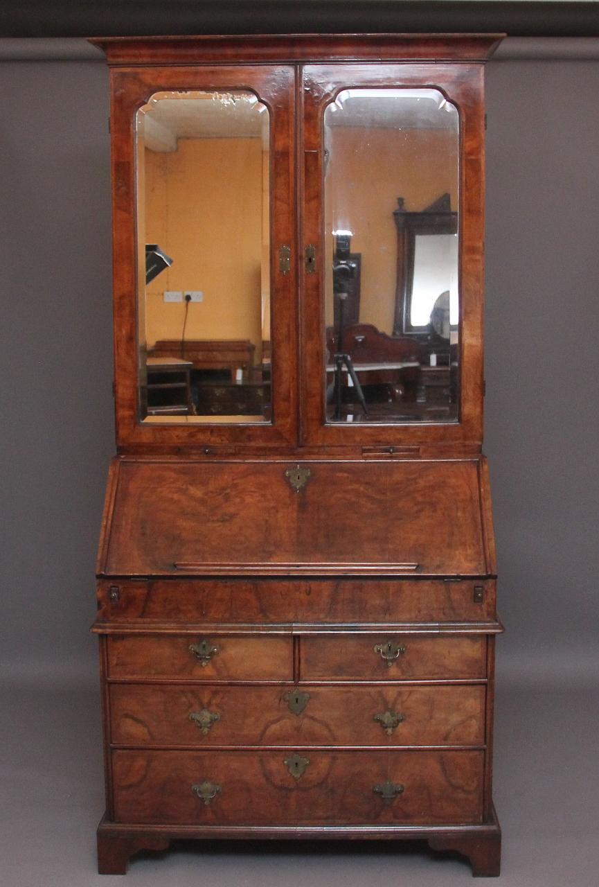 Early 18th Century Walnut Mirrored Bureau Bookcase (1 of 15)