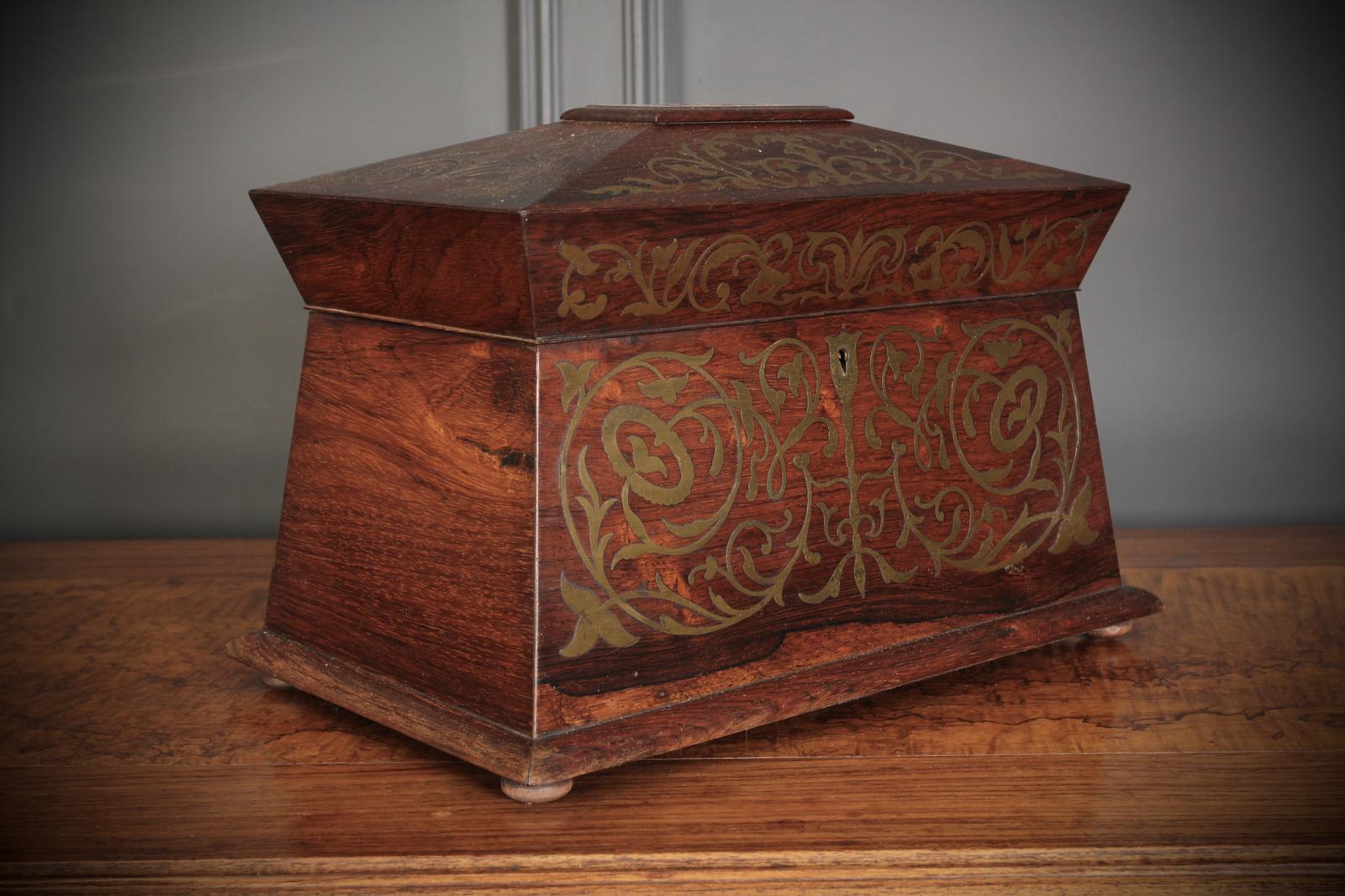 Brass Inlaid Rosewood Tea Caddy (1 of 12)