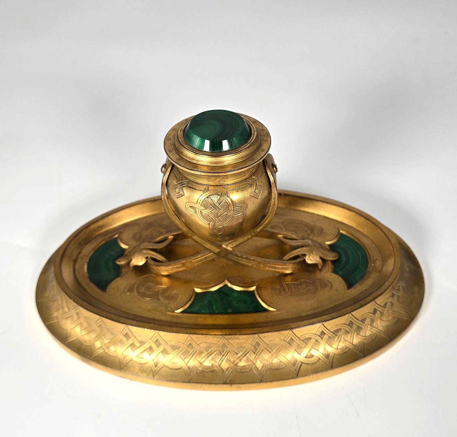 19th Century English Gilt Bronze & Malachite Desk Inkstand (1 of 18)
