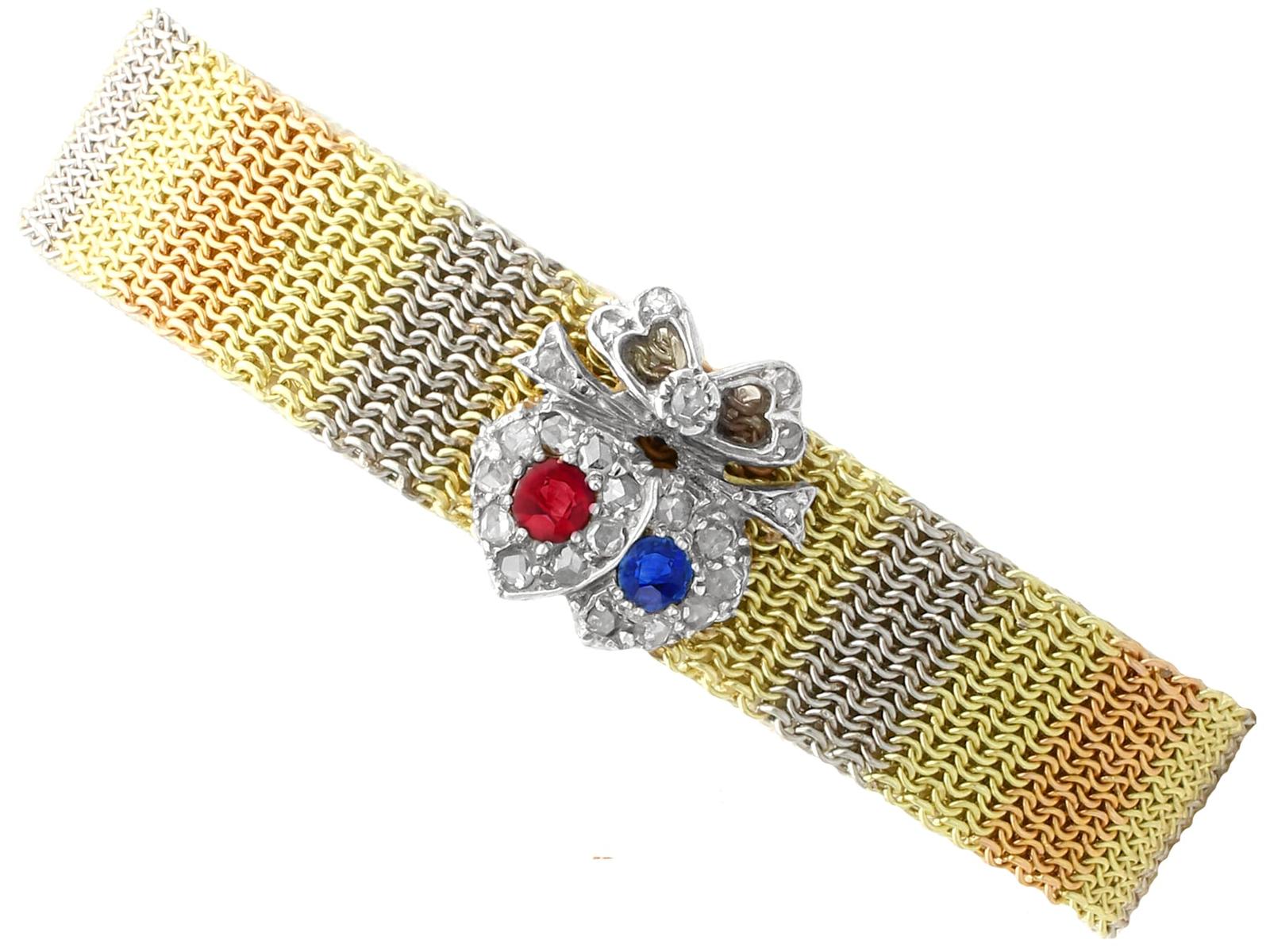 Antique Victorian 0.23ct Ruby & 0.21ct Sapphire 0.82ct Diamond & 15ct Gold Bracelet (1 of 16)