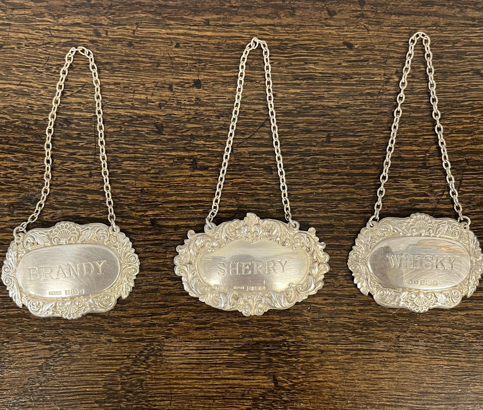 3 x Silver Hallmarked Drinks Decanter Labels (1 of 1)