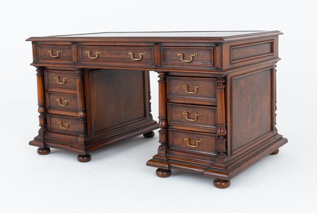French Burr Walnut Pedestal Desk (1 of 8)