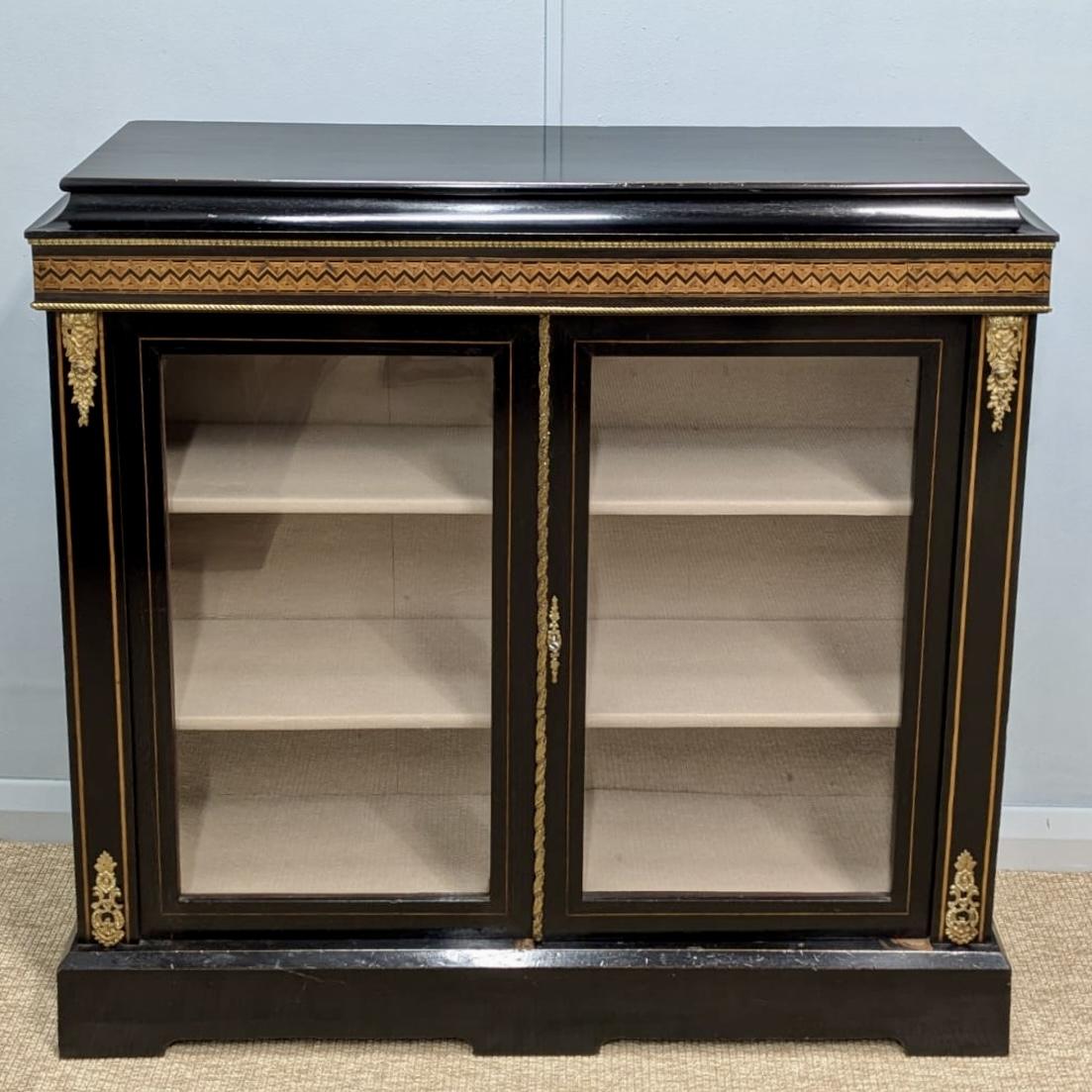 Ebonised & Marquetry 2 Door Glazed Cabinet with “Caddy” Top (1 of 10) Ebonised & Marquetry 2 Door Glazed Cabinet with “Caddy” Top (1 of 10)