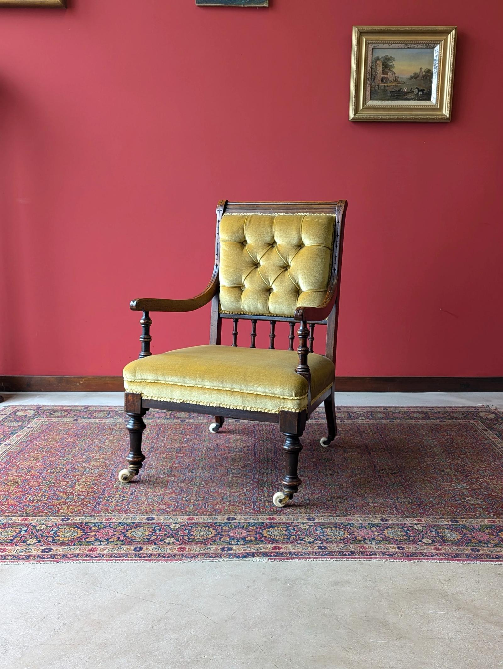 Antique Victorian Upholstered Mahogany Armchair (1 of 10)