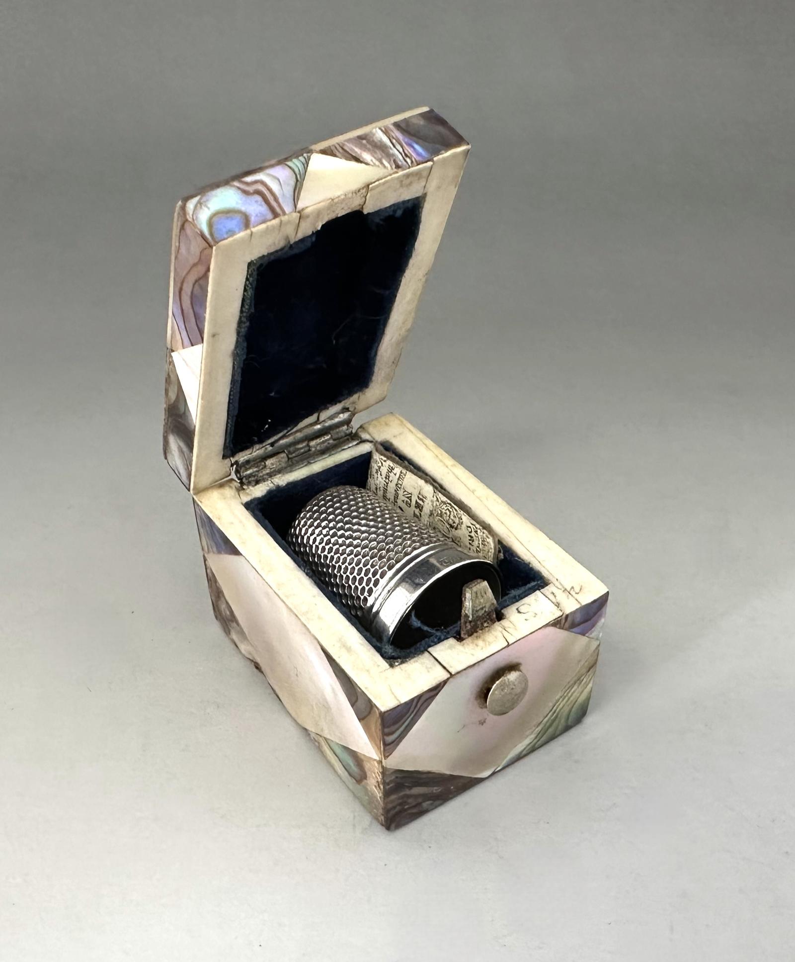 A Delightful Victorian Mother-of-pearl Thimble Box & Silver Thimble (1 of 10)