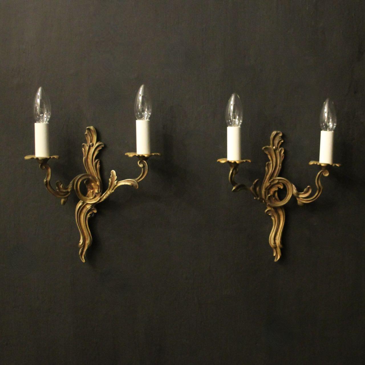 French Pair of Gilded Twin Arm Wall Lights (1 of 10)