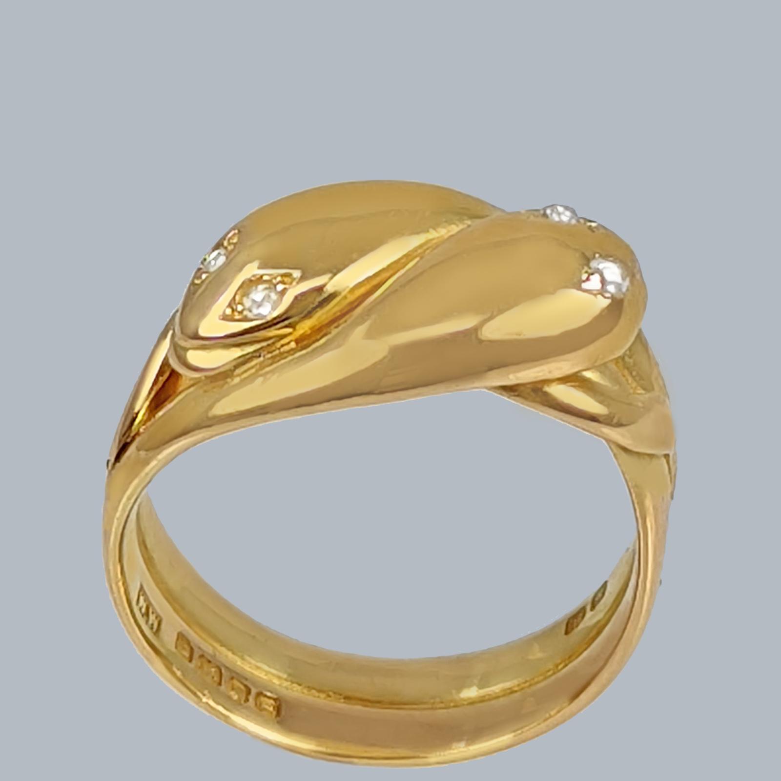Antique Snake Ring Diamond Eyes 18ct Gold London 1911 Serpent Ring 15g Size V1/2 (1 of 9)