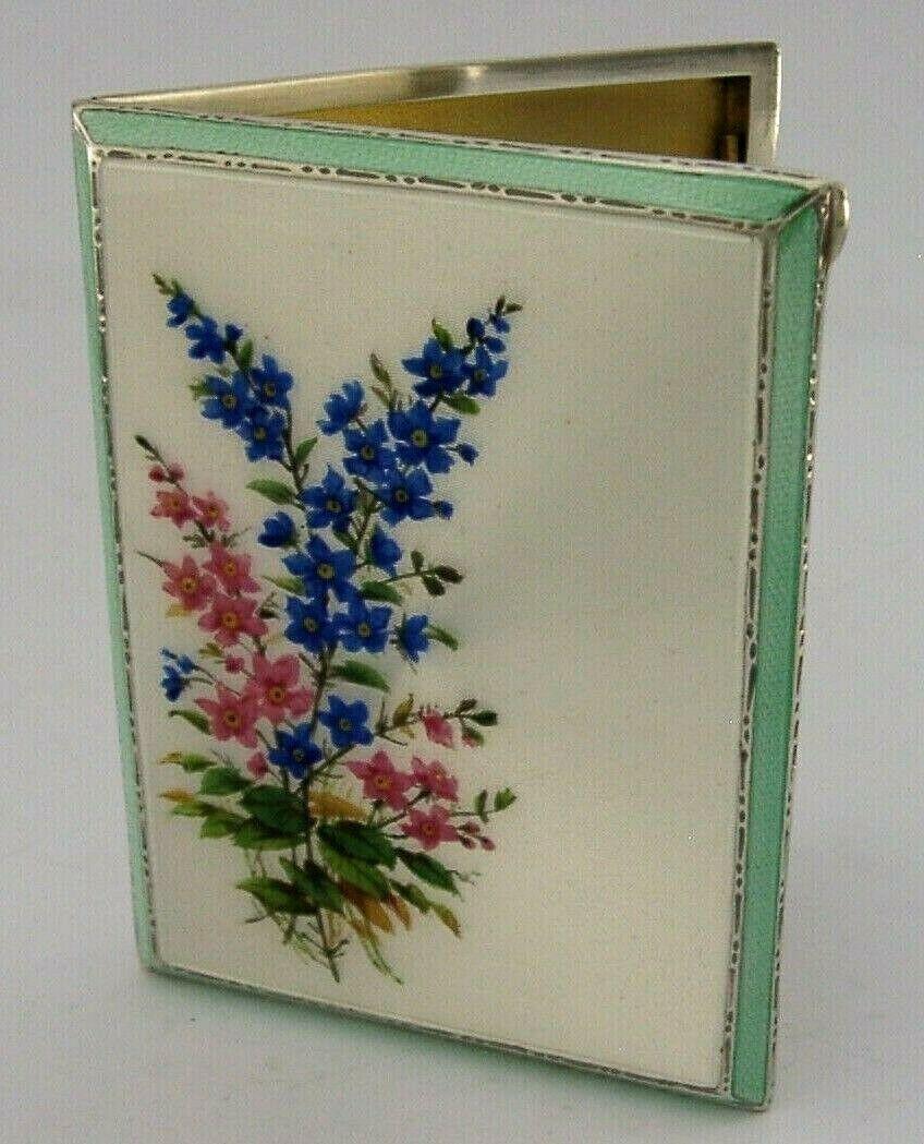 Stunning Sterling Silver Enamel Flowers Cigarette Case 1937 (1 of 12) Stunning Sterling Silver Enamel Flowers Cigarette Case 1937 (1 of 12)