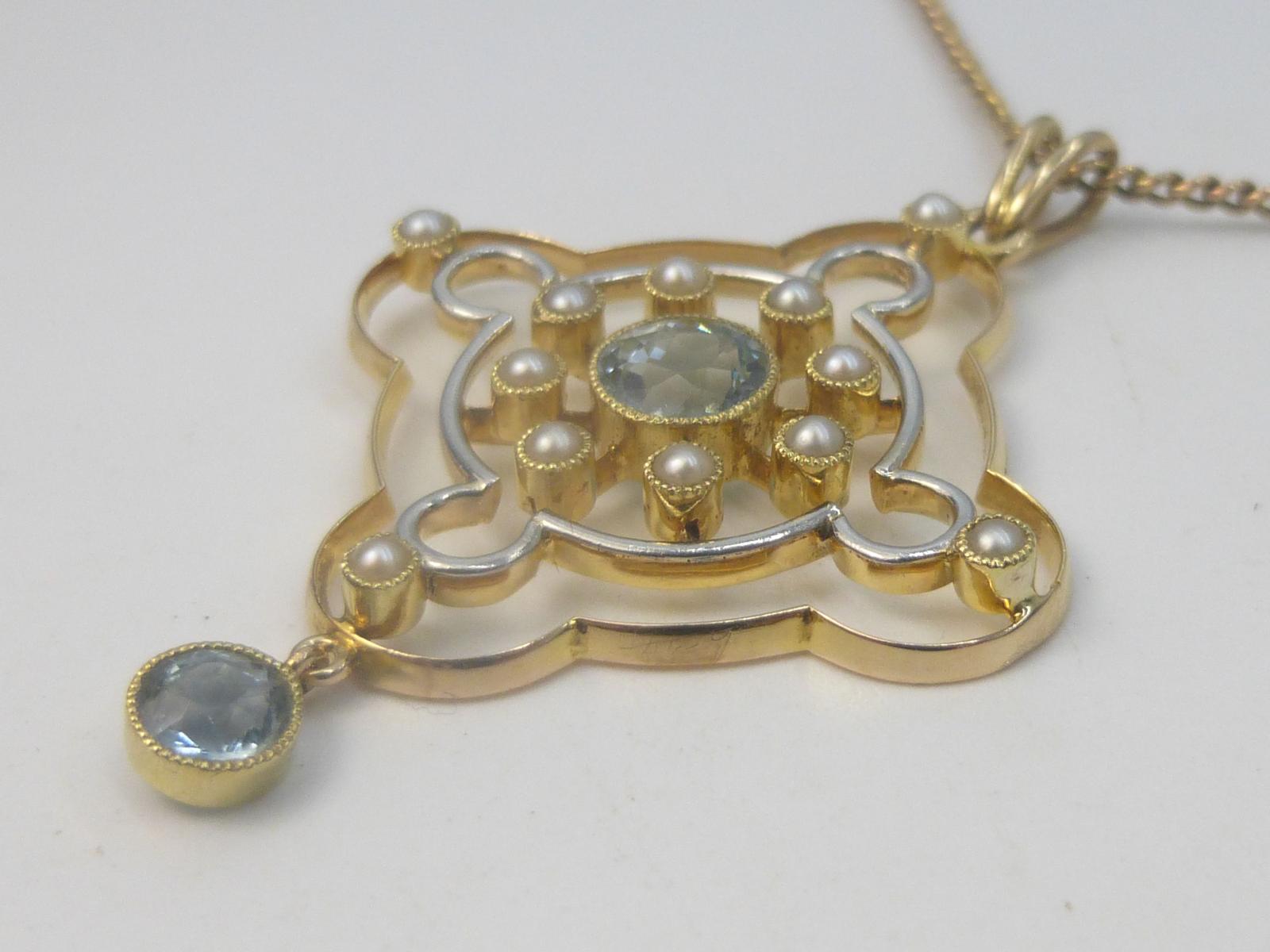 Aquamarine & Seed Pearl Pendant & Chain (1 of 5)