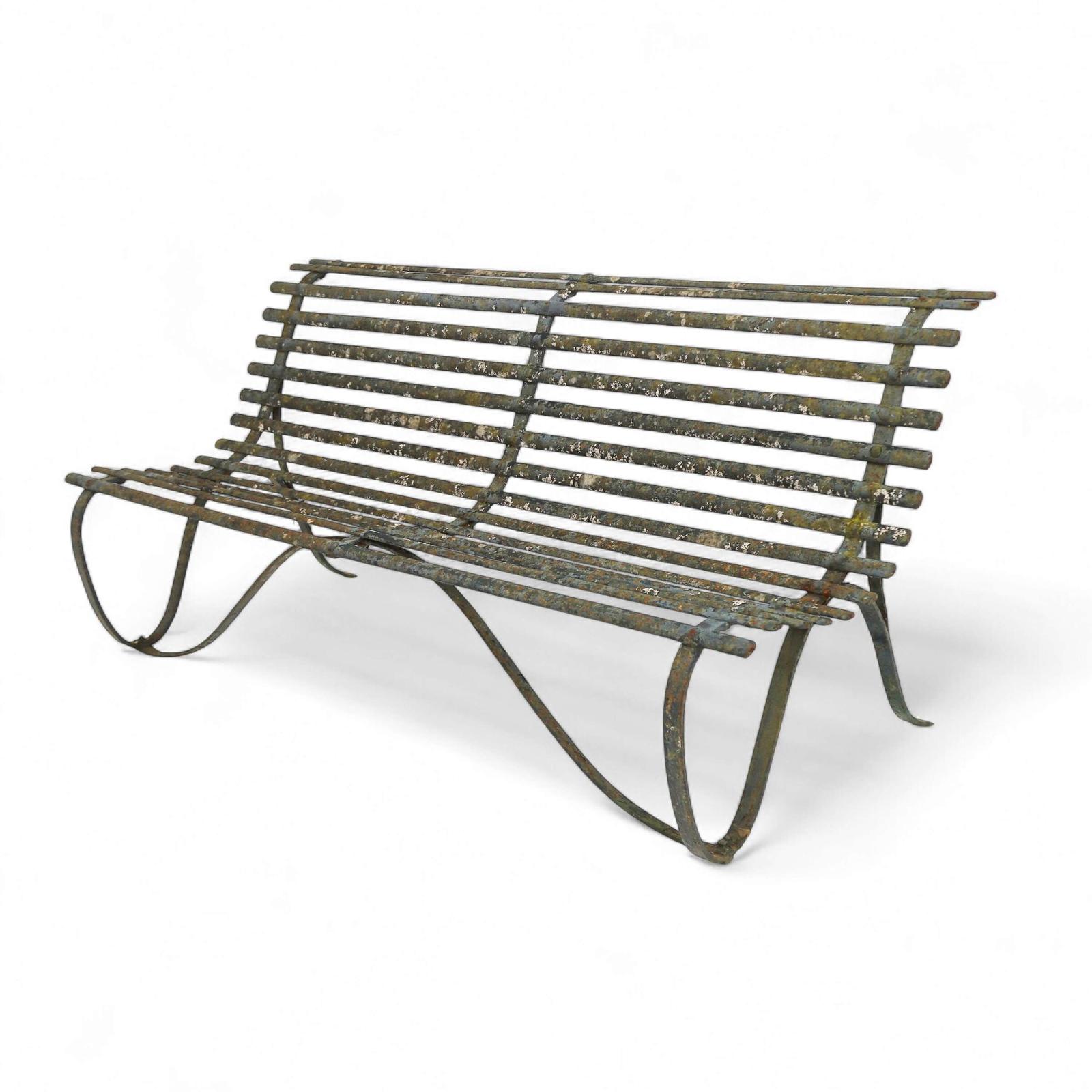 19th Century Wrought Iron Strapwork Garden Bench with Scrolled Legs & Old Green Paint (1 of 12)