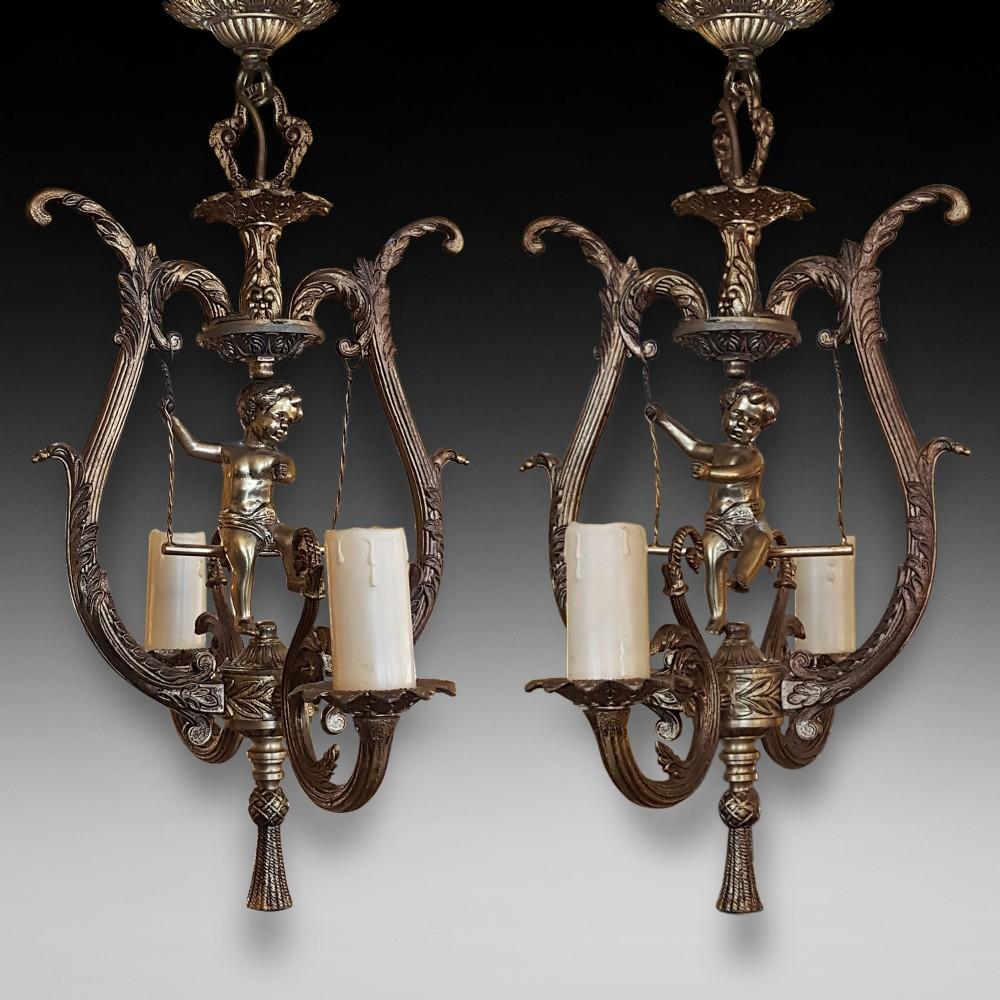 Pair of Gilt Metal Chandeliers (1 of 10)
