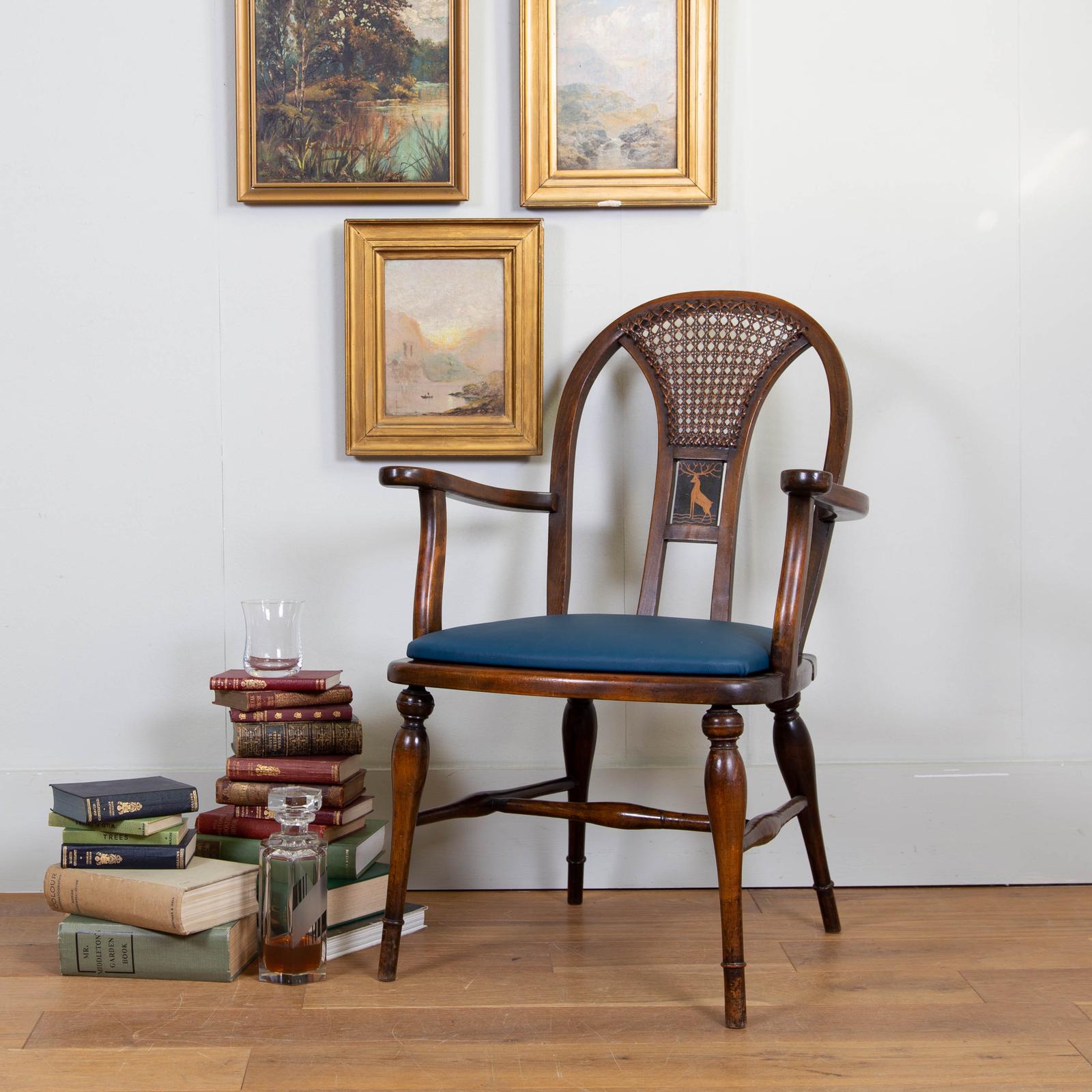 1930s Cane Hoop Back Windsor Armchair with Stag Motif (1 of 11) 1930s Cane Hoop Back Windsor Armchair with Stag Motif (1 of 11)