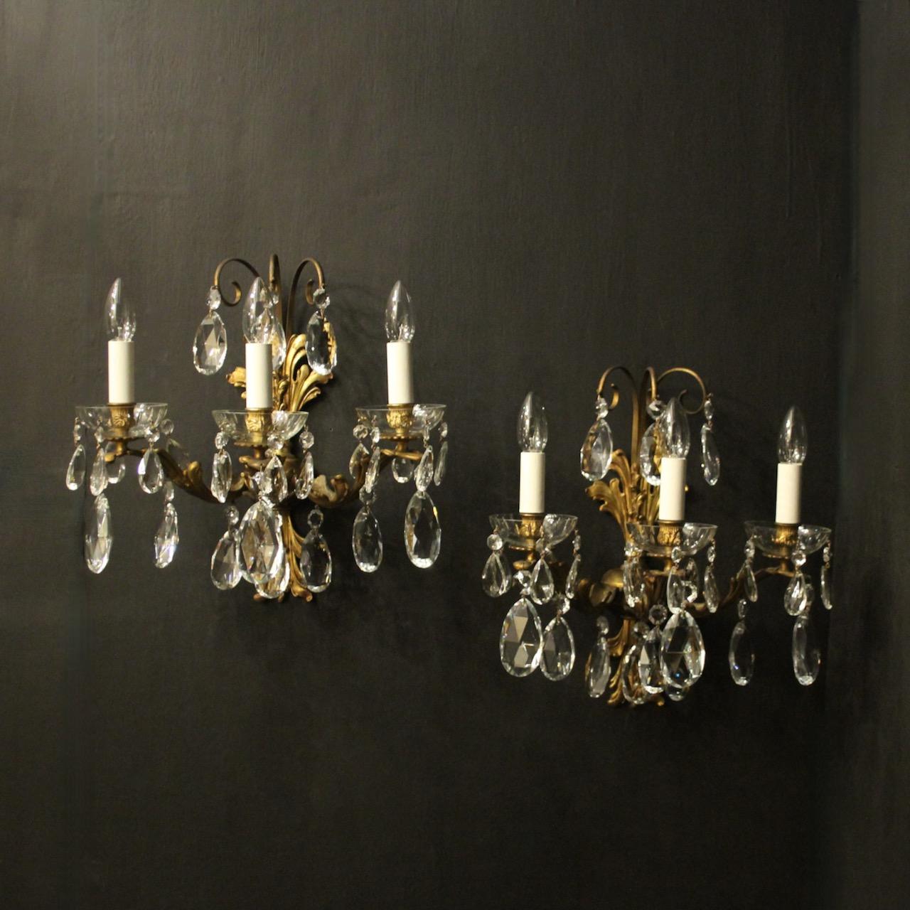 French Gilded Triple Arm Antique Wall Lights (1 of 10)