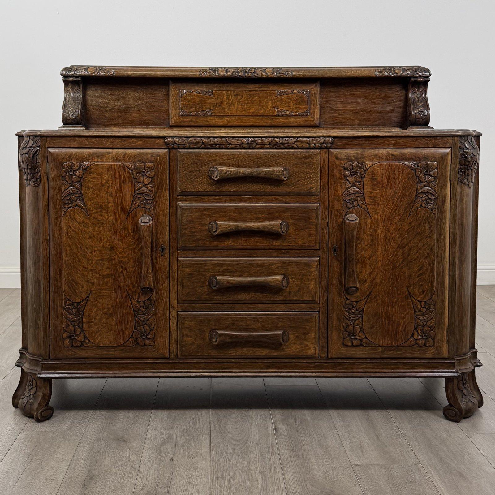 Antique Art Deco Golden Oak Sideboard | Carved Gallery Back | AF-6567 (1 of 12) Antique Art Deco Golden Oak Sideboard | Carved Gallery Back | AF-6567 (1 of 12)