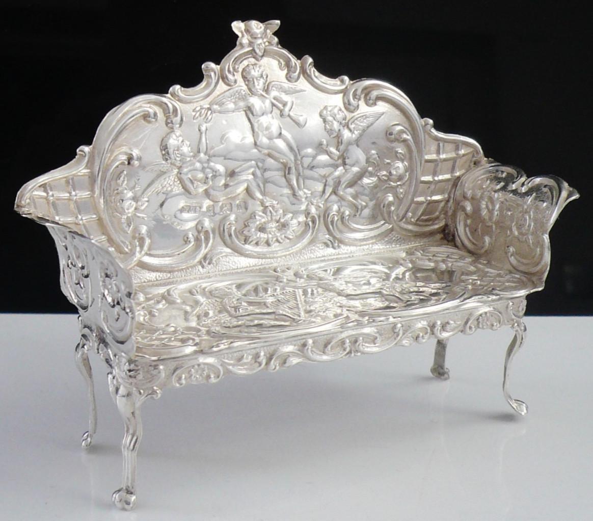 Sterling Silver Miniature Sofa Settee, Dolls House, 1903 (1 of 13) Sterling Silver Miniature Sofa Settee, Dolls House, 1903 (1 of 13)