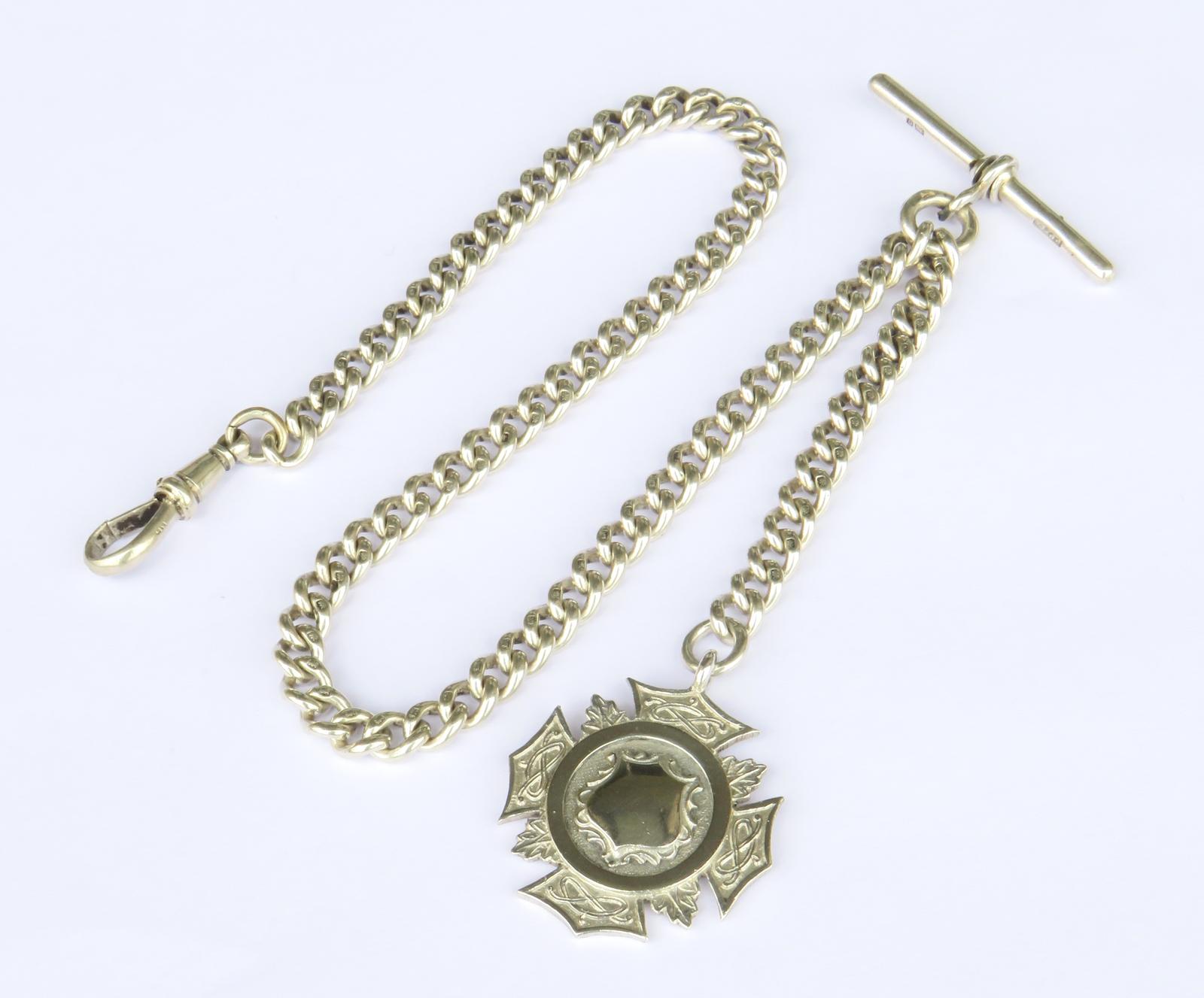 Antique 1920s Silver Watch Chain & Fob (1 of 3)