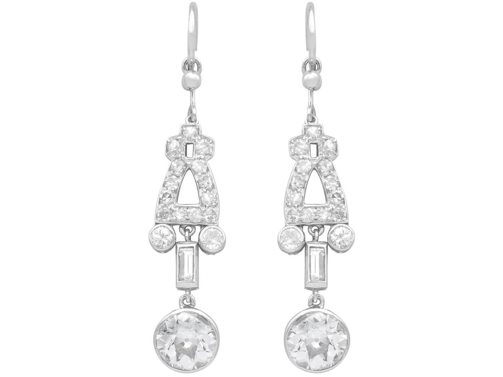 Art Deco 3ct Diamond & Platinum Drop Earrings c.1925 (1 of 16)
