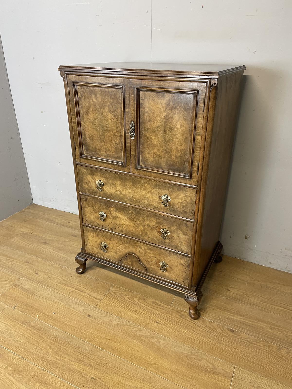 Burr Walnut Art Deco Tallboy Side Cabinet with Solid Brass Handles (1 of 11)