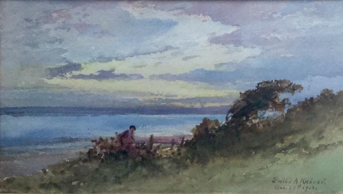 Emil A.Krause Watercolour Figure by the Sea (1 of 2)