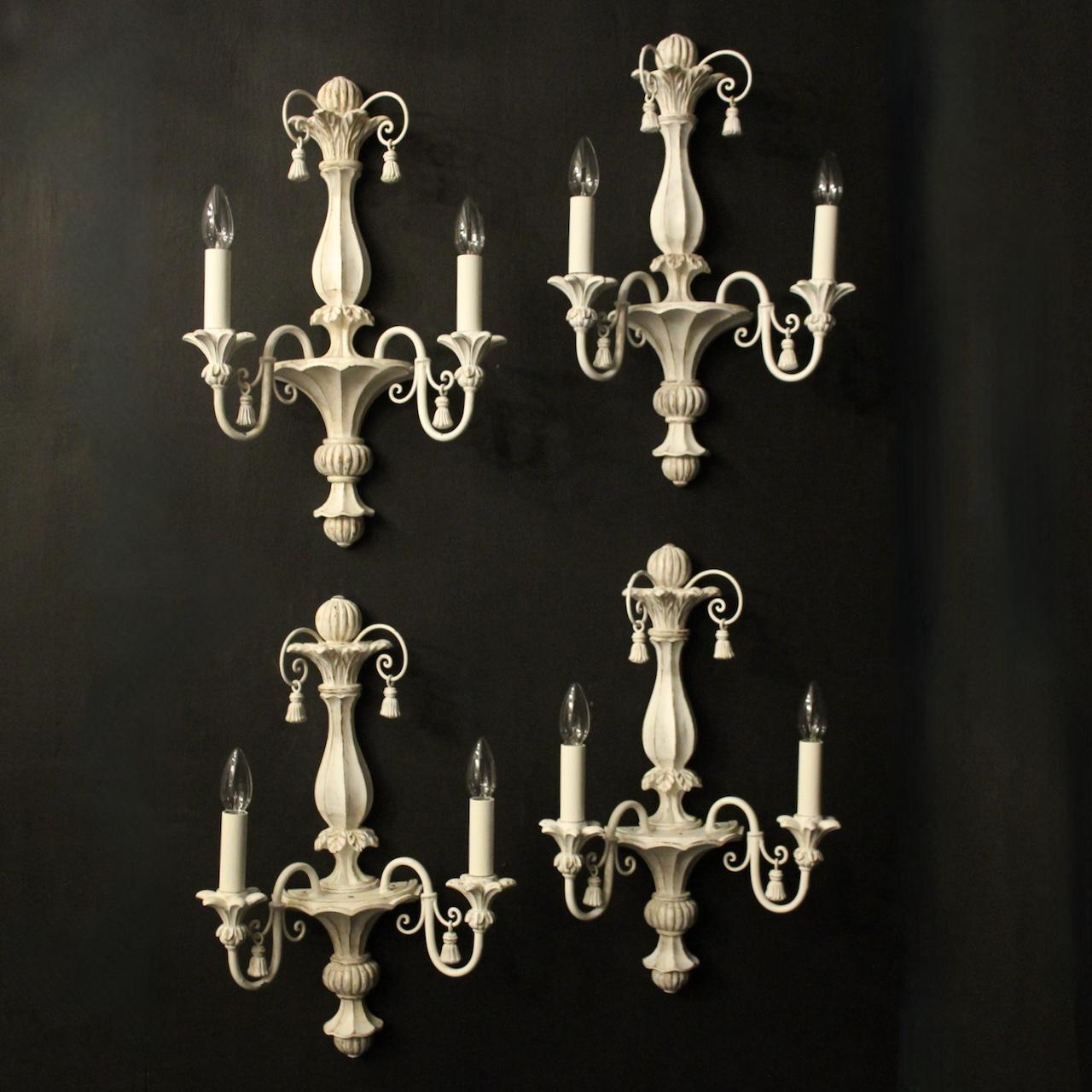 French Polychrome Set of 4 Twin Arm Wall Lights (1 of 10)