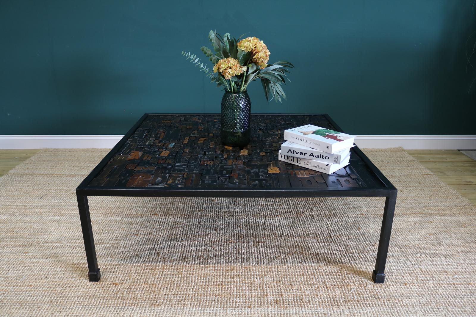 Large Coffee Table with Vintage Print Block (1 of 6)