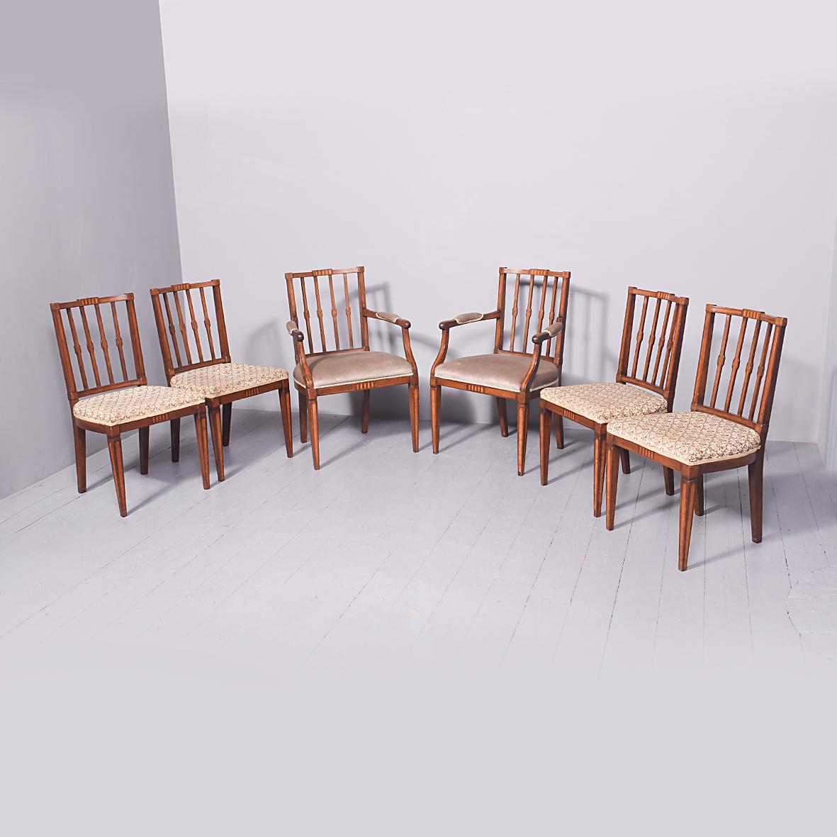 Set of 6 Georgian Style Inlaid Dining Chairs c.1900 (1 of 16)