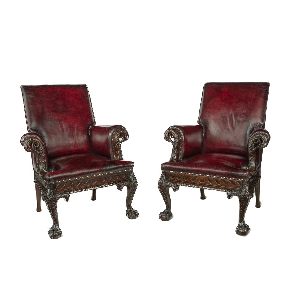 Fine Pair of Generous Late Victorian Mahogany Eagle Armchairs (1 of 6)