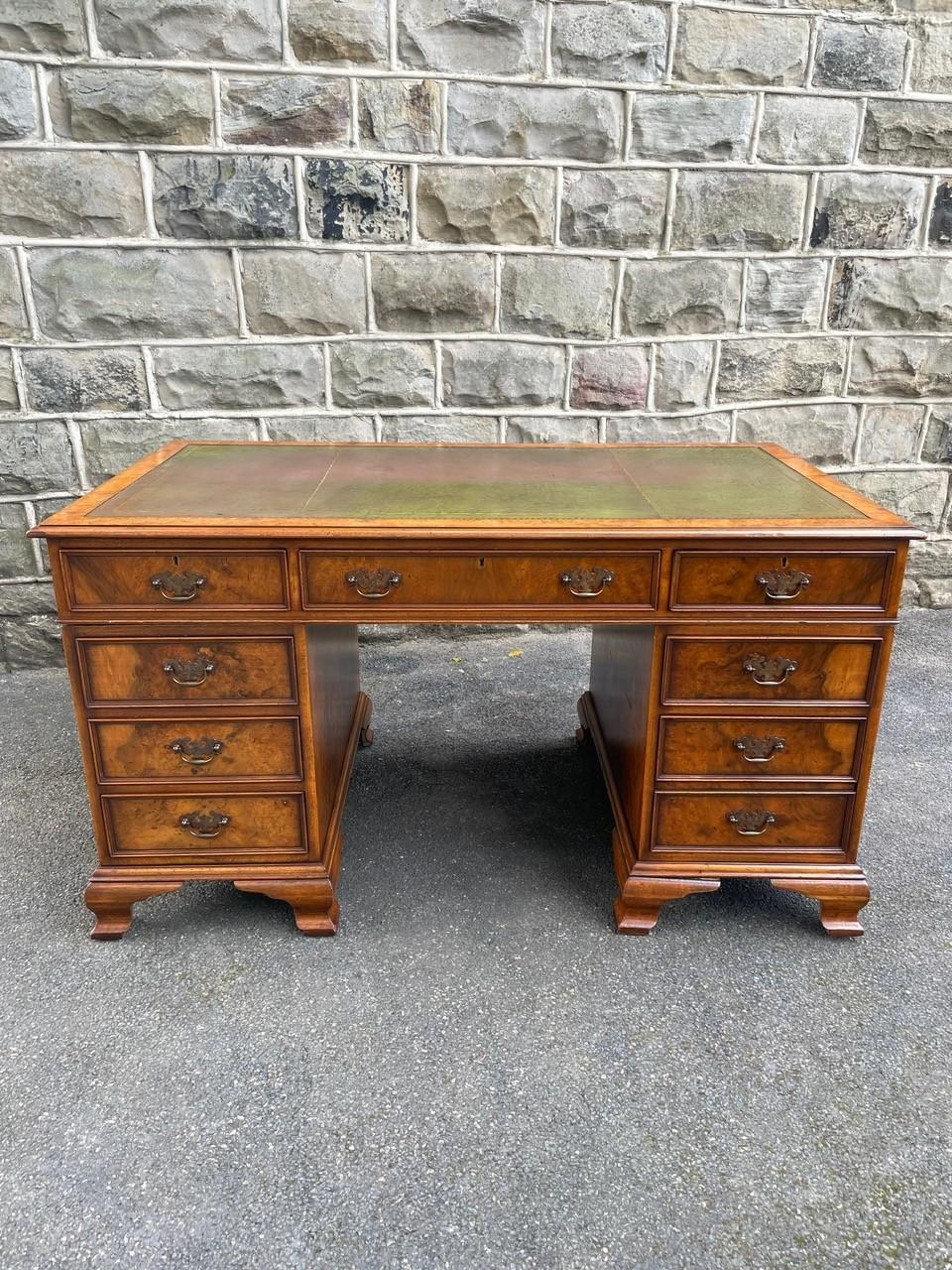 Quality Burr Walnut Pedestal Desk 4ft 6" Wide (1 of 18) Quality Burr Walnut Pedestal Desk 4ft 6" Wide (1 of 18)