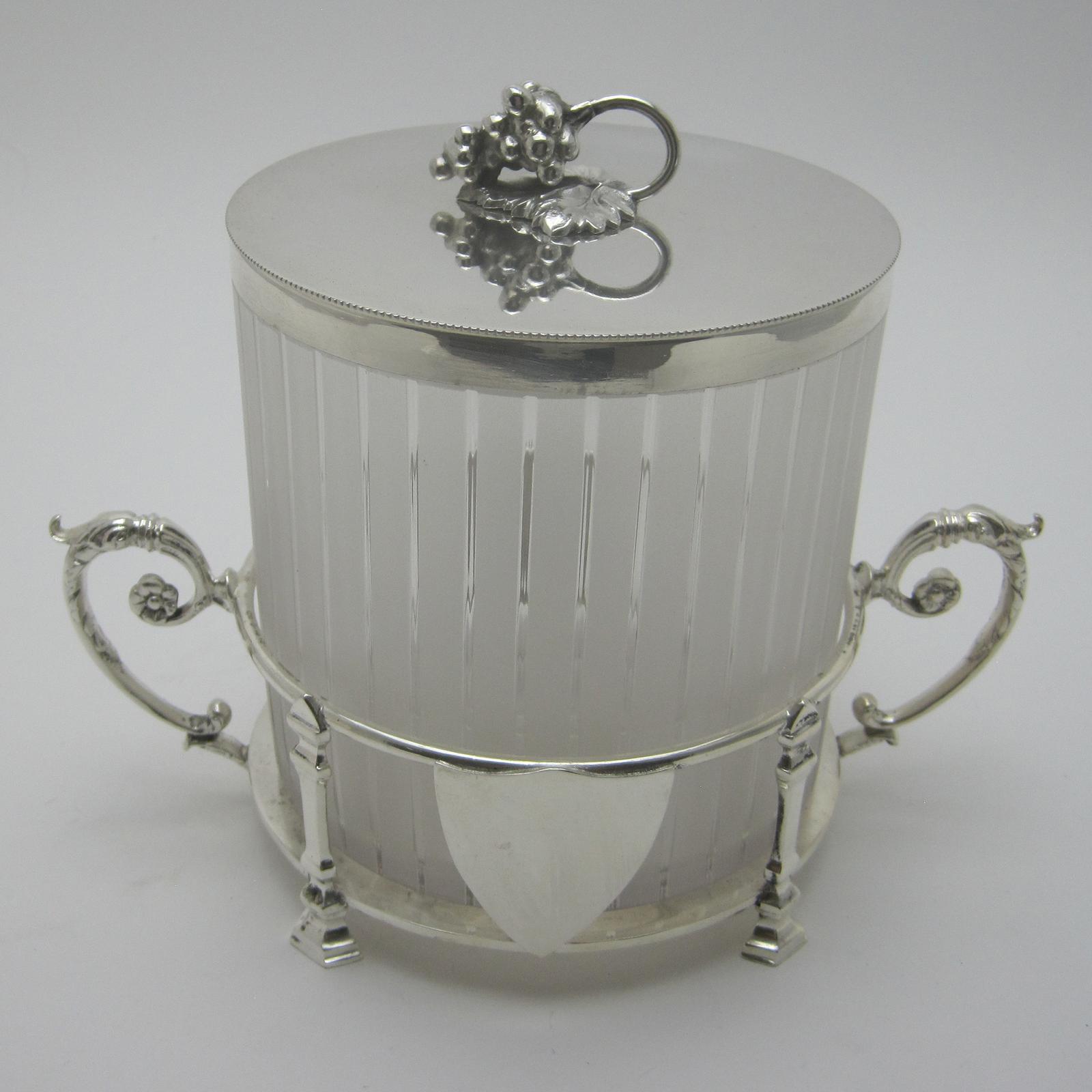 Stylish Frosted Glass & Silver Plated Biscuit Barrel (1 of 5)