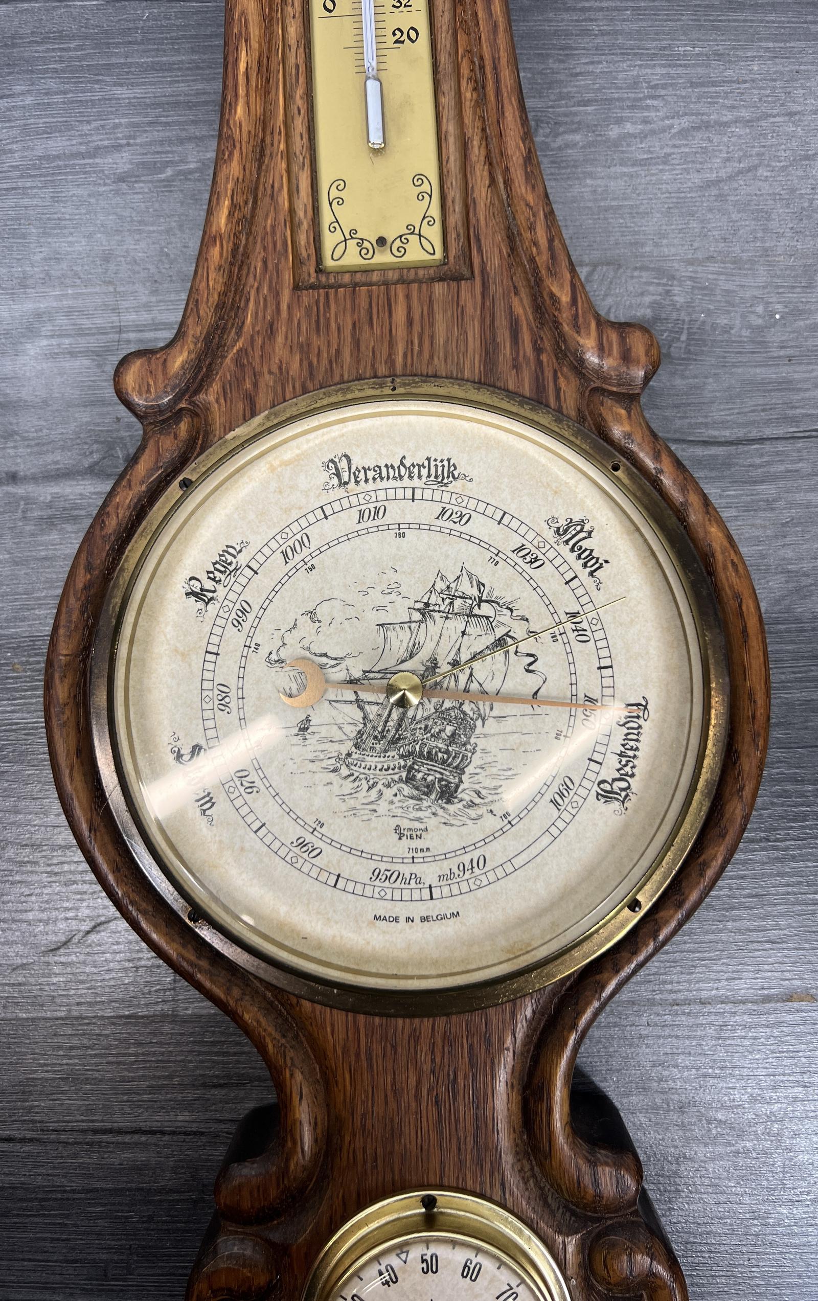 Barometer Vintage French Weather Station Oak Thermometer & Hygrometer (1 of 5)