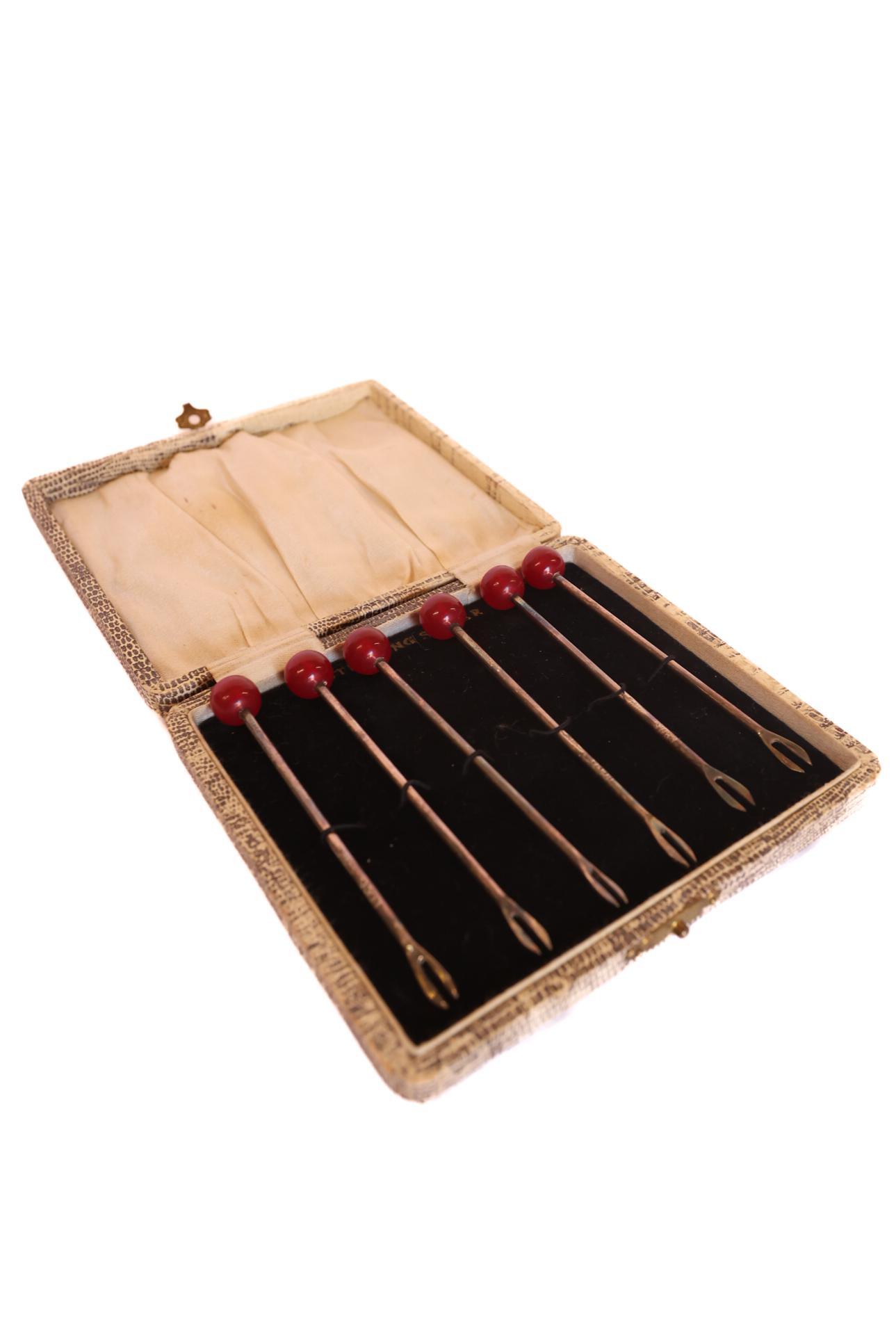 Set 6 Cased Cherry Cocktail Sticks 1930s (1 of 5) Set 6 Cased Cherry Cocktail Sticks 1930s (1 of 5)