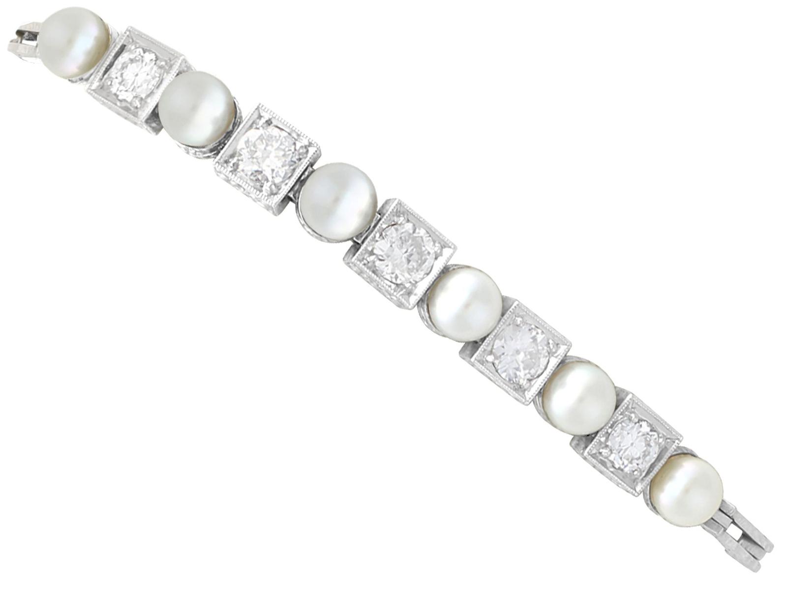 1.38ct Diamond & Cultured Pearl, 15ct White Gold Bracelet c.1930 (1 of 25)