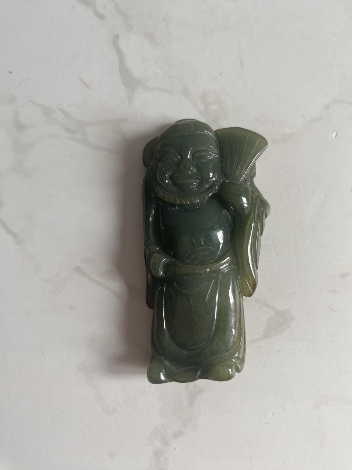 Vintage Chinese Nephrite Jade Immortal Figure with Fan (1 of 3) Vintage Chinese Nephrite Jade Immortal Figure with Fan (1 of 3)