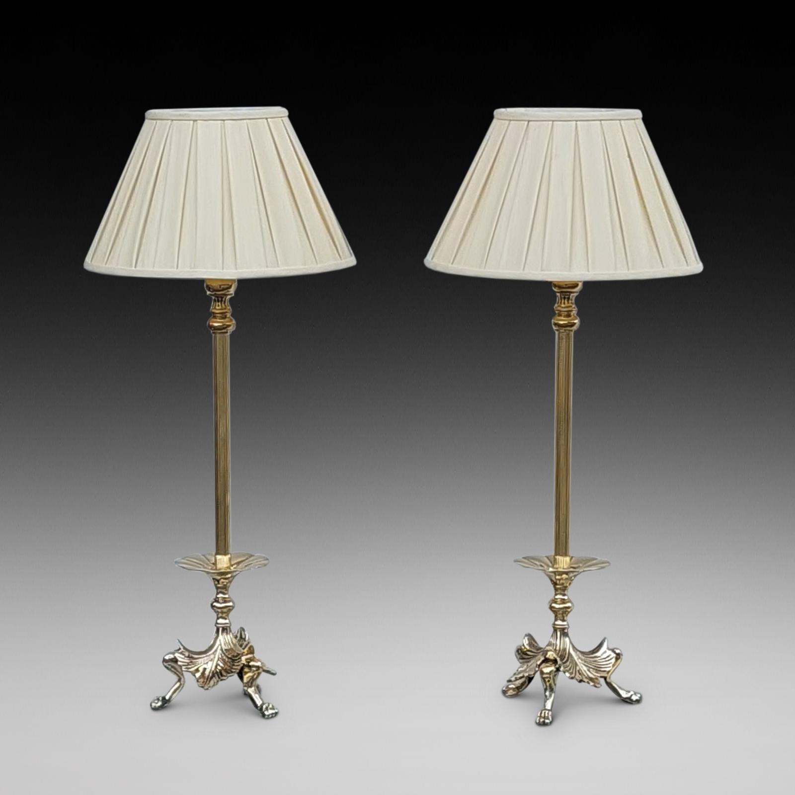 Pair of Art Nouveau Brass Table Lamps (1 of 8)
