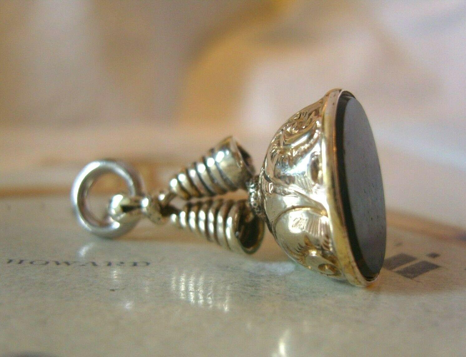 Antique Pocket Watch Chain Fob 1900 Arts & Crafts Silver Nickel And Bloodstone Fob (1 of 9)