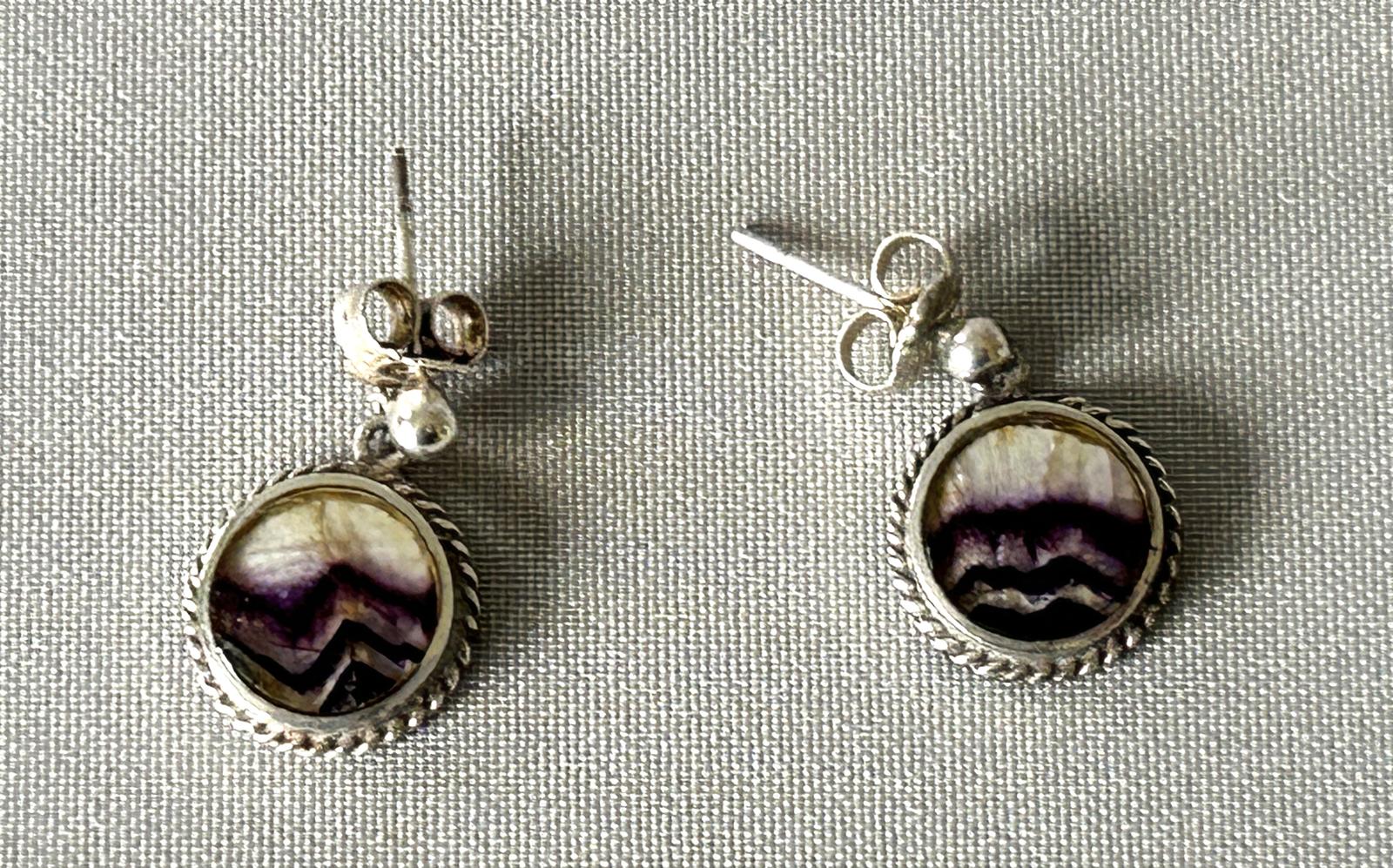 Vintage Hallmarked Pair of Silver & Blue John Drop Earrings (1 of 6)