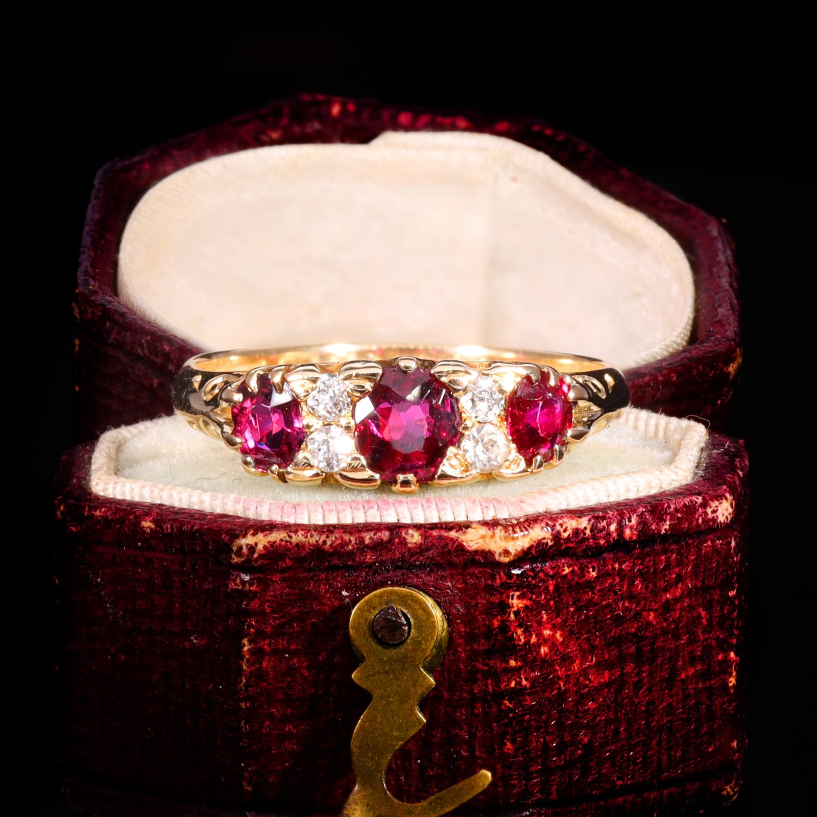 The Antique Victorian 1894 Ruby And Diamond Boat Ring (1 of 11)