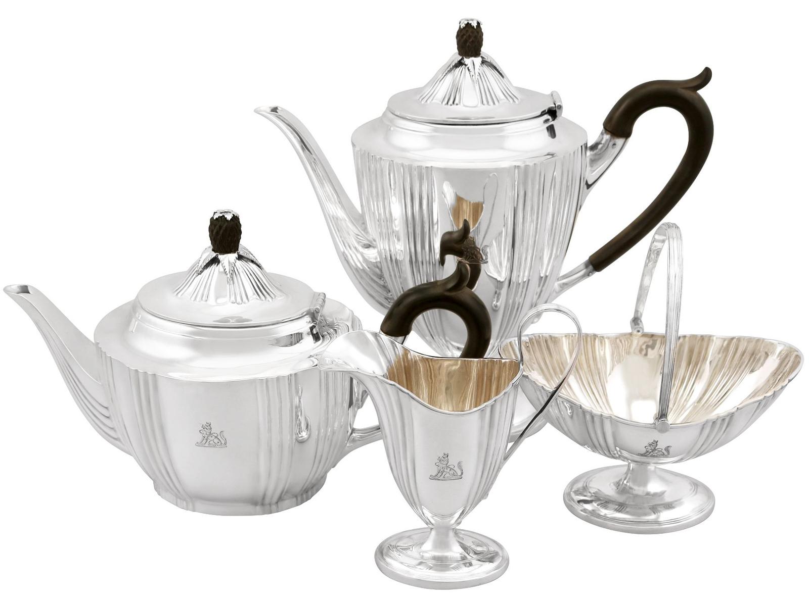 Sterling Silver Four Piece Tea Service - Antique Edwardian 1906 (1 of 18)