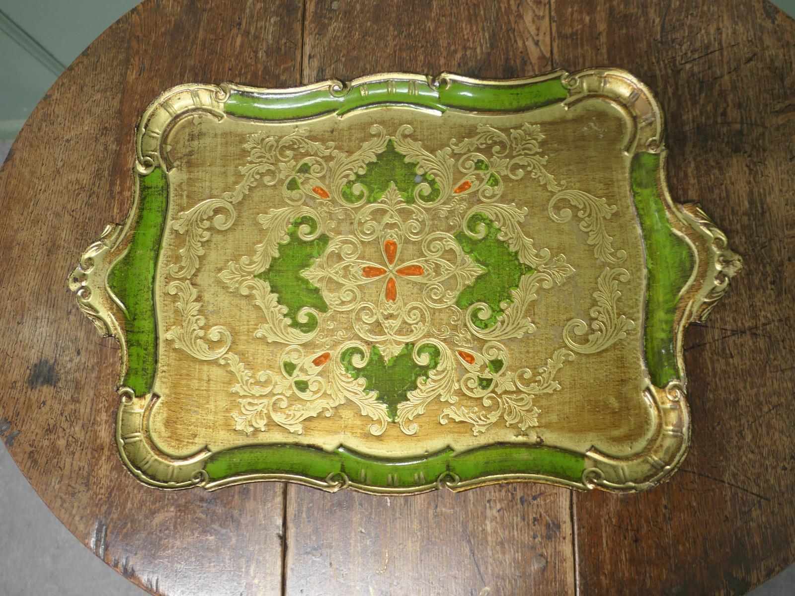 Carved Gold and Green Painted Italian Sideboard Tray (1 of 6) Carved Gold and Green Painted Italian Sideboard Tray (1 of 6)