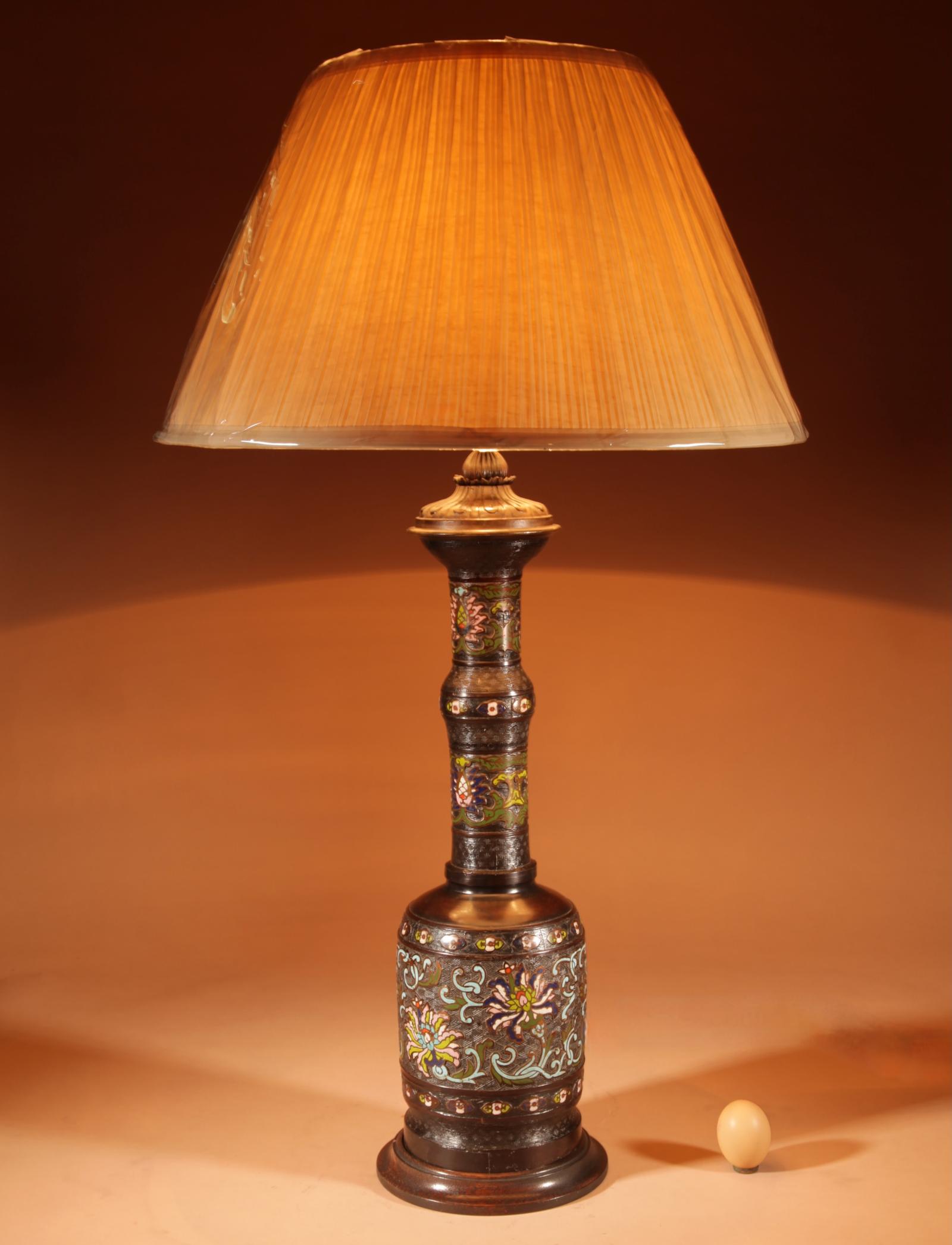 Original Impressive Champlevé Japanese Bronze Table Lamp (1 of 7)