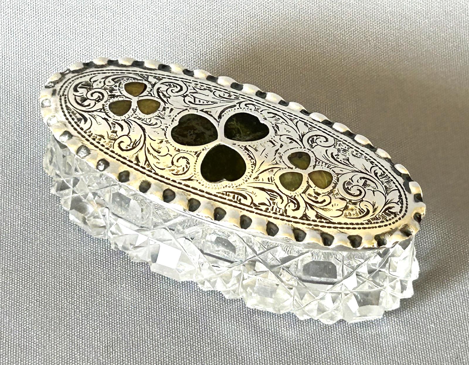 Edwardian Silver & Connemara Marble Lidded Glass Trinket Box (1 of 6)