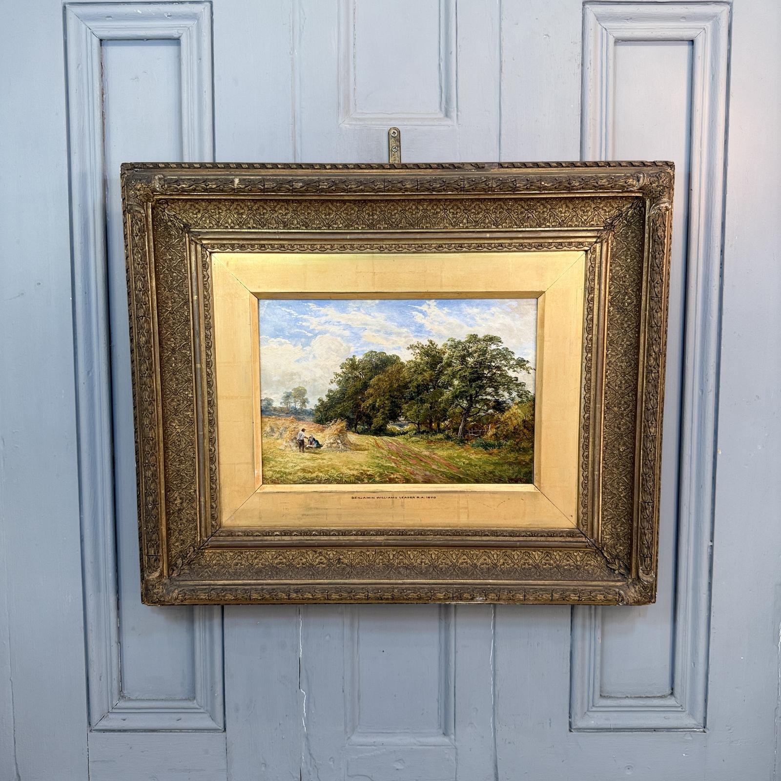 Antique Landscape Oil Painting Harvest Scene by Benjamin Williams Leader Dated 1870 (1 of 11)