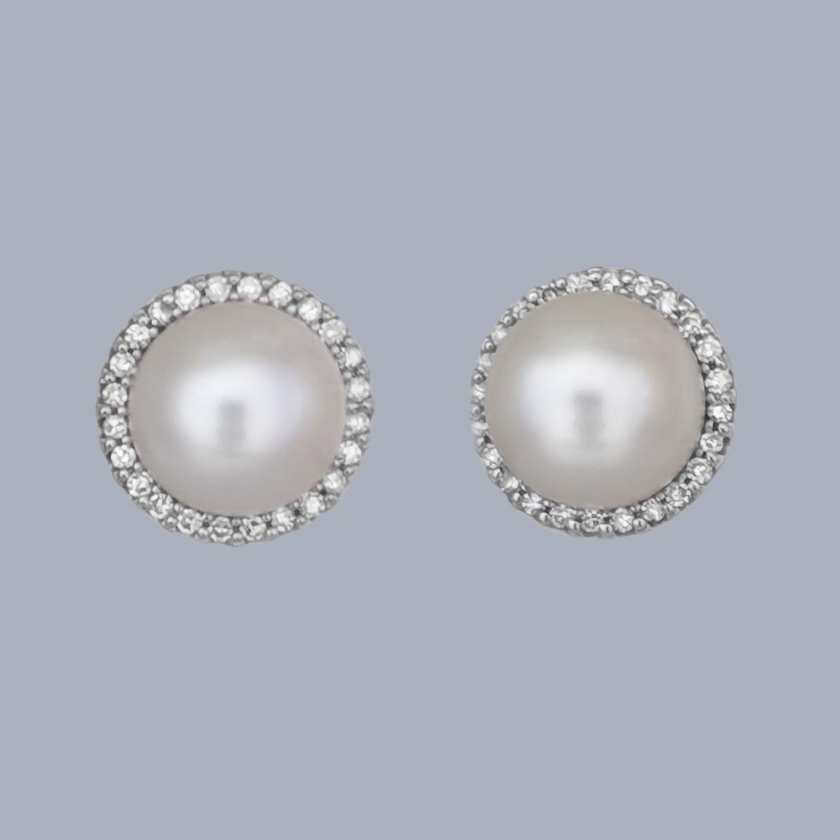 Vintage Diamond & Pearl Halo Stud Earrings in 9ct White Gold (1 of 5) Vintage Diamond & Pearl Halo Stud Earrings in 9ct White Gold (1 of 5)