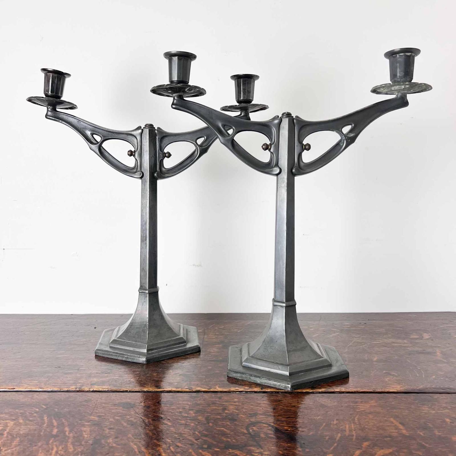 Pair of Twin Arm Pewter Candlesticks (1 of 11) Pair of Twin Arm Pewter Candlesticks (1 of 11)