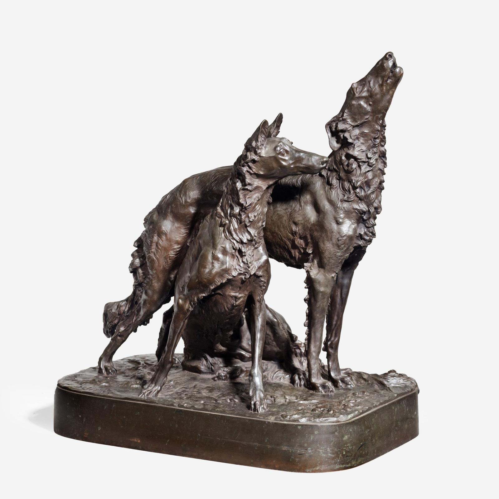 French Bronze Group of Two Wolfhounds by Mathilde Thomas-Soyer (1858-1940) with ‘Thiebaut Freres’ (1 of 5)