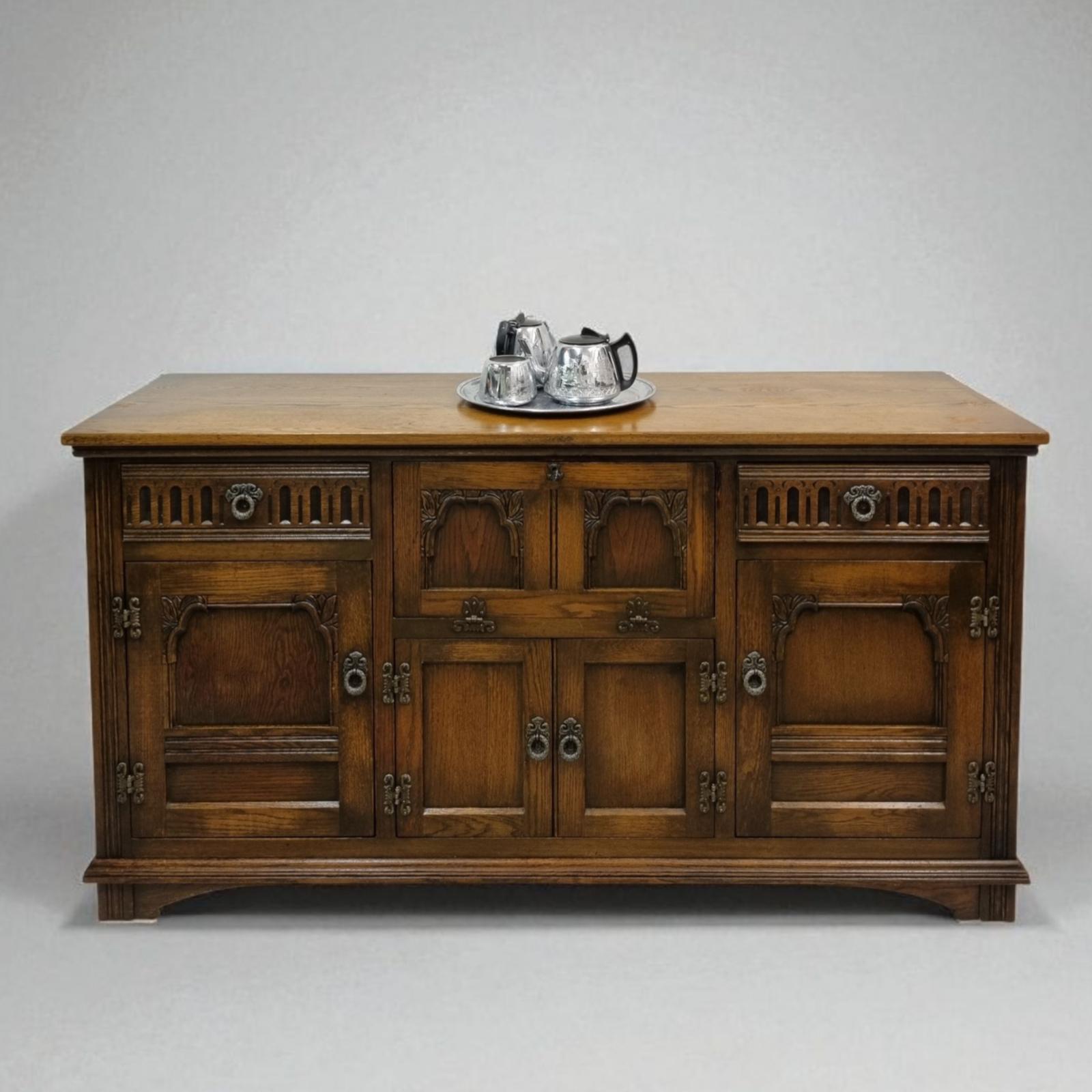 Vintage Old Charm Wood Bros Oak Lancaster Sideboard / Drink Cabinet / Light Oak c.1960 (1 of 7)