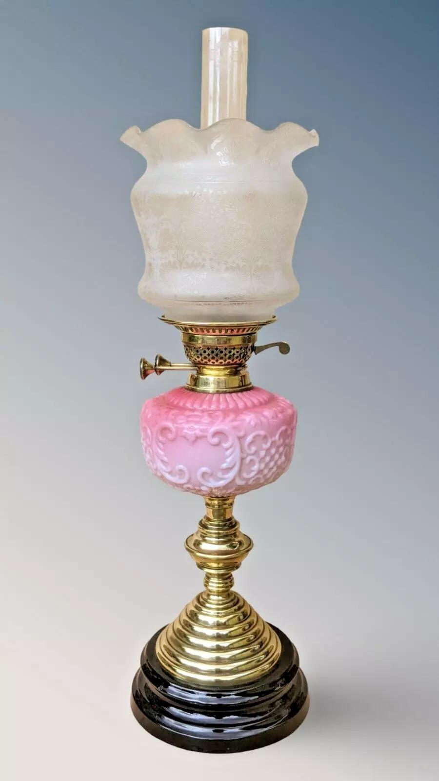 Victorian Pink Glass Oil Lamp (1 of 7)