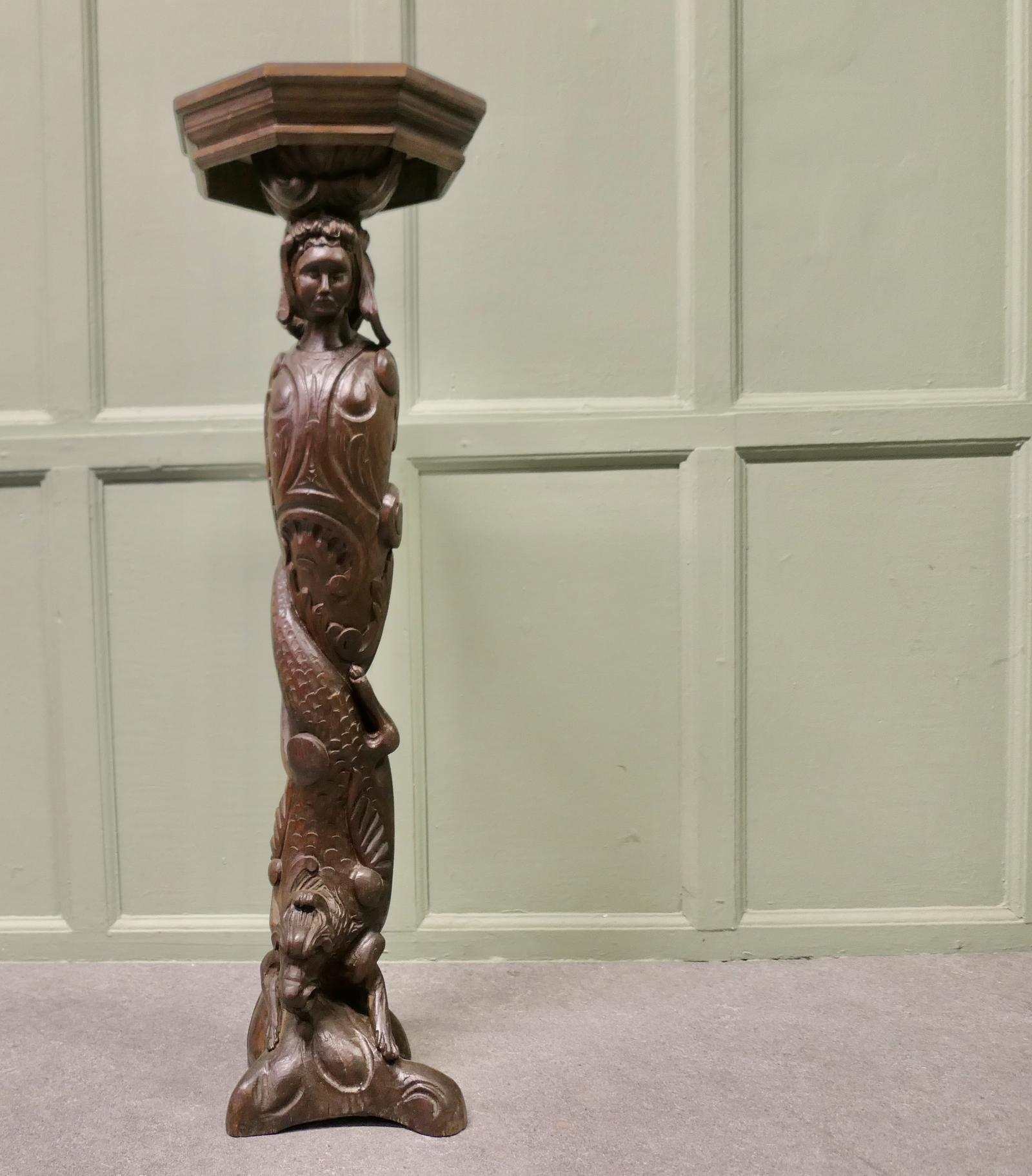19th Century Carved Oak Caryatid Pedestal (1 of 6)