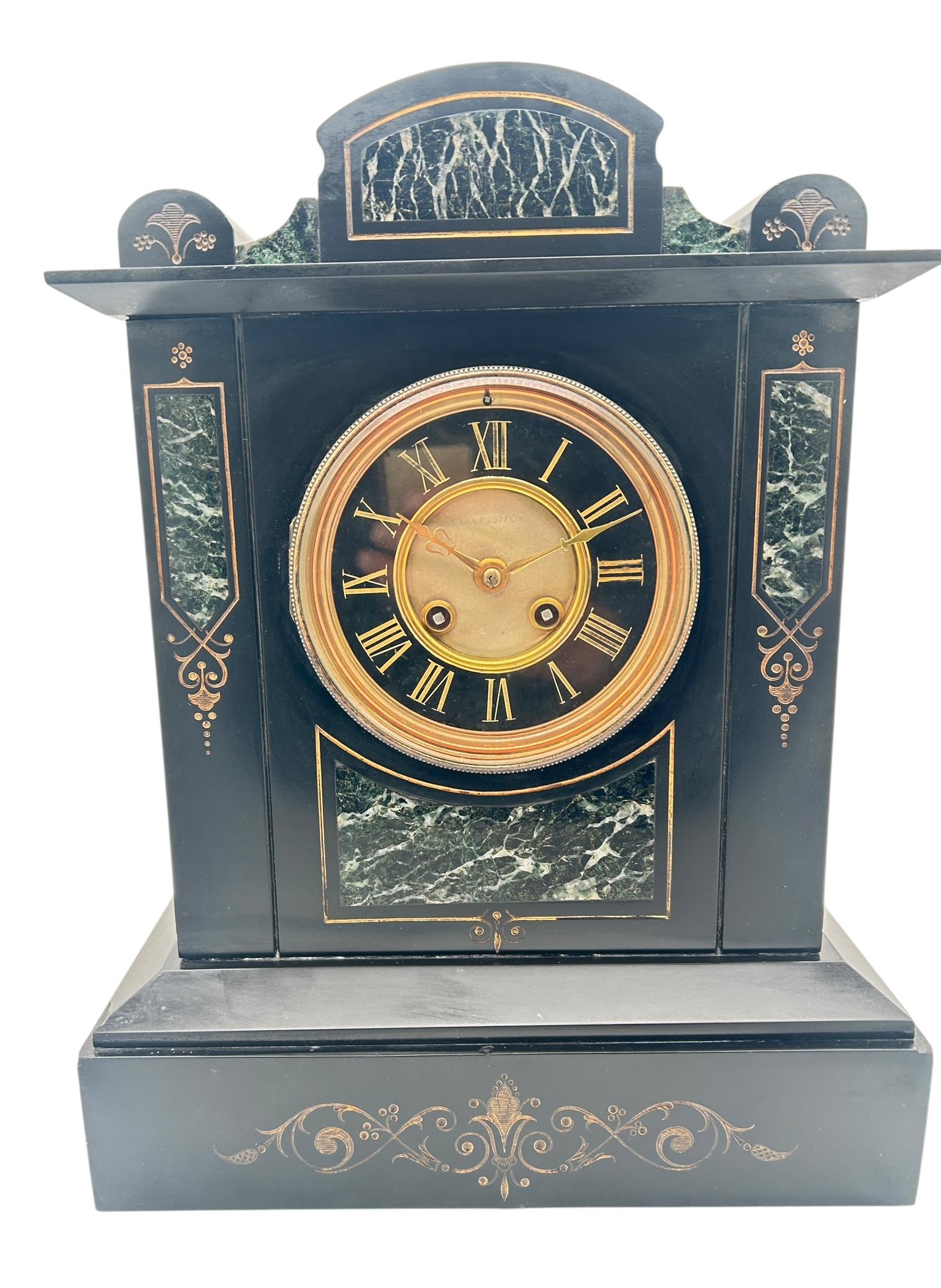 Incredible Large Antique Slate & Green Marble 8-day Mantel Clock c.1880 (1 of 17)